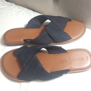 Toms Black & Brown Cross-Strap Slide Sandals Sz 7.5